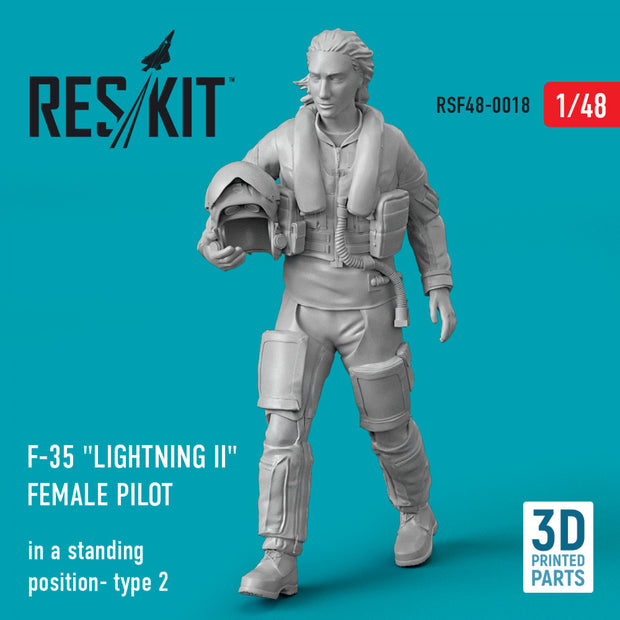 Lockheed Martin F-35 Lightning II female pilot (in a standing position- type 2) (3D Printed) Scale 1:48 ResKit RSF48-0018 for Figurines for Aircraft Model Kit