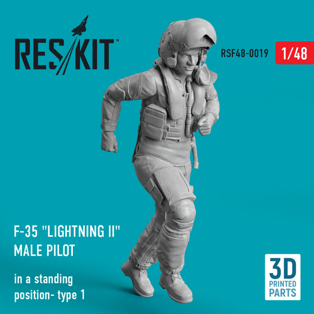 Lockheed Martin F-35 Lightning II male pilot (in a standing position- type 1) (3D Printed) Scale 1:48 ResKit RSF48-0019 for Figurines for Aircraft Model Kit