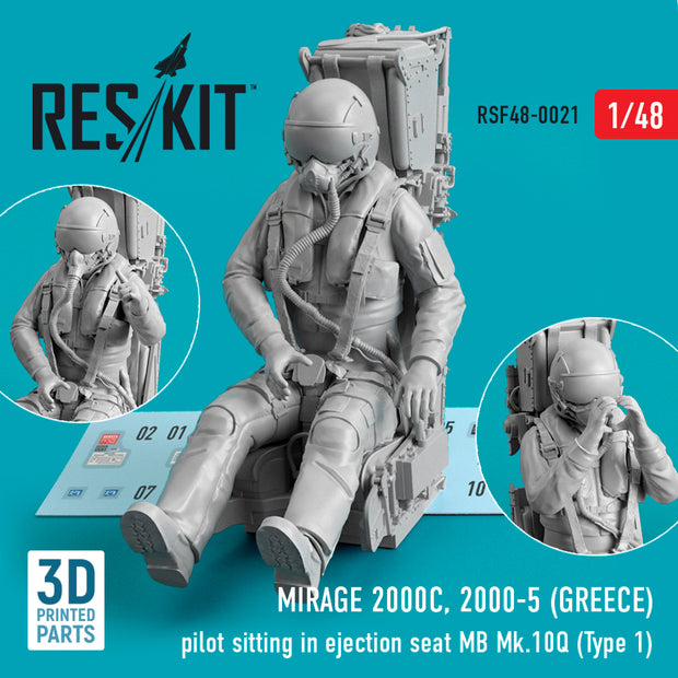 Dassault Mirage 2000C, 2000-5 (GREECE) pilot sitting in Ejection Seat MB Mk,10Q (Type 1) (3D Printed) Scale 1:48 ResKit RSF48-0021 for Figurines for Aircraft Model Kit