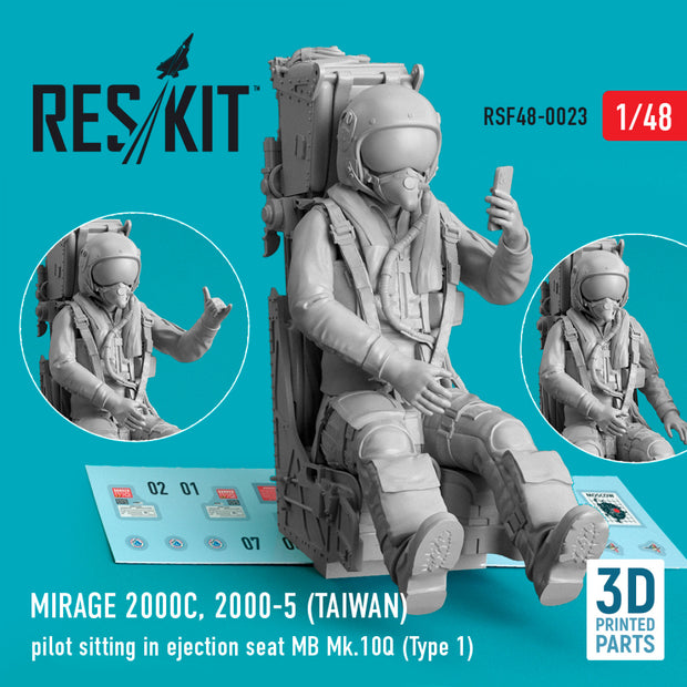 Dassault Mirage 2000C, 2000-5 (TAIWAN) pilot sitting in Ejection Seat MB Mk,10Q (Type 1) (3D Printed) Scale 1:48 ResKit RSF48-0023 for Figurines for Aircraft Model Kit