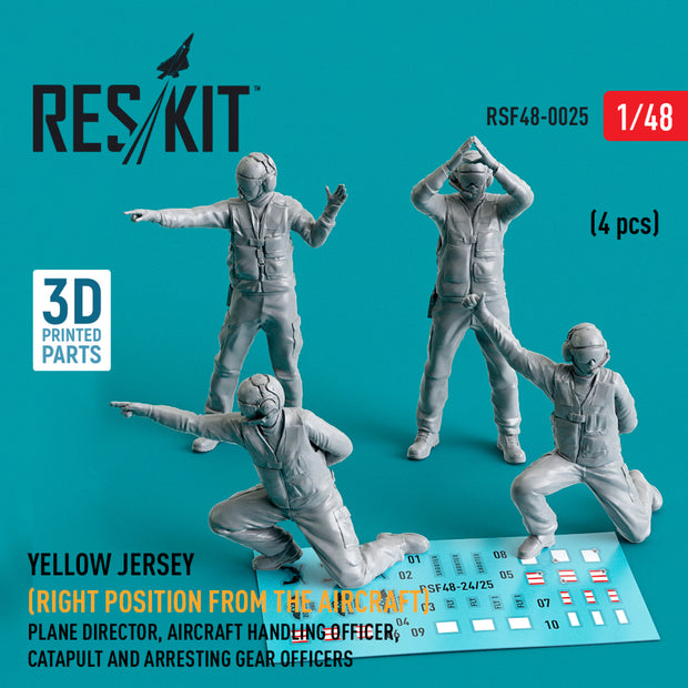 Yellow jersey (Modern) (Right position from the aircraft) Plane Director, Aircraft Handling Officer, Catapult and Arresting Gear Officers (4 pcs) (3D Printed) Scale 1:48 ResKit RSF48-0025 for Figurines for Aircraft Model Kit