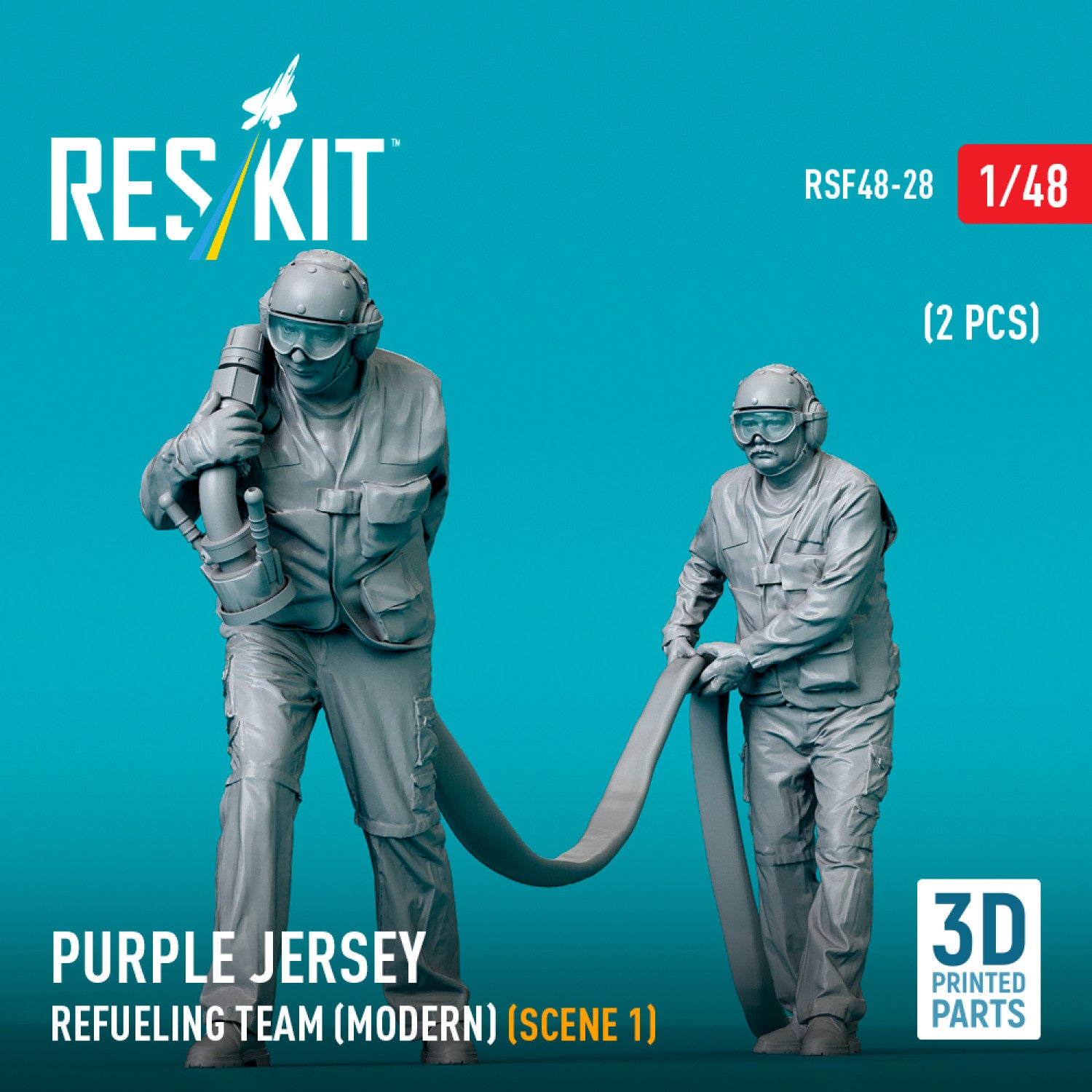 Purple jersey refueling team (modern) (scene 1) (2 pcs) (3D Printed) Scale 1:48 ResKit RSF48-0028 for Figurines for Aircraft / Helicopters Model Kit
