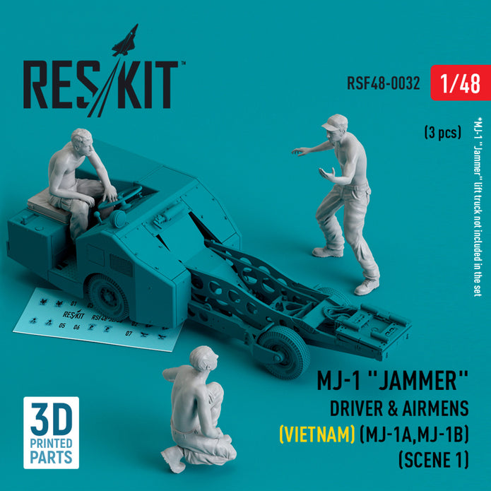 MJ-1 Jammer Driver & airmens (Vietnam) (MJ-1A,MJ-1B) (scene 1) (3 pcs) (3D Printed) Scale 1:48 ResKit RSF48-0032 for Figurines for Aircraft / Helicopters Model Kit