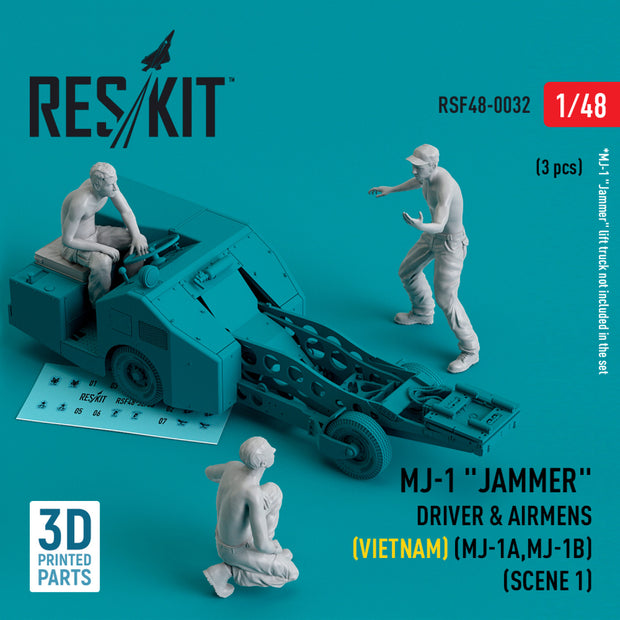 MJ-1 Jammer Driver & airmens (Vietnam) (MJ-1A,MJ-1B) (scene 1) (3 pcs) (3D Printed) Scale 1:48 ResKit RSF48-0032 for Figurines for Aircraft / Helicopters Model Kit