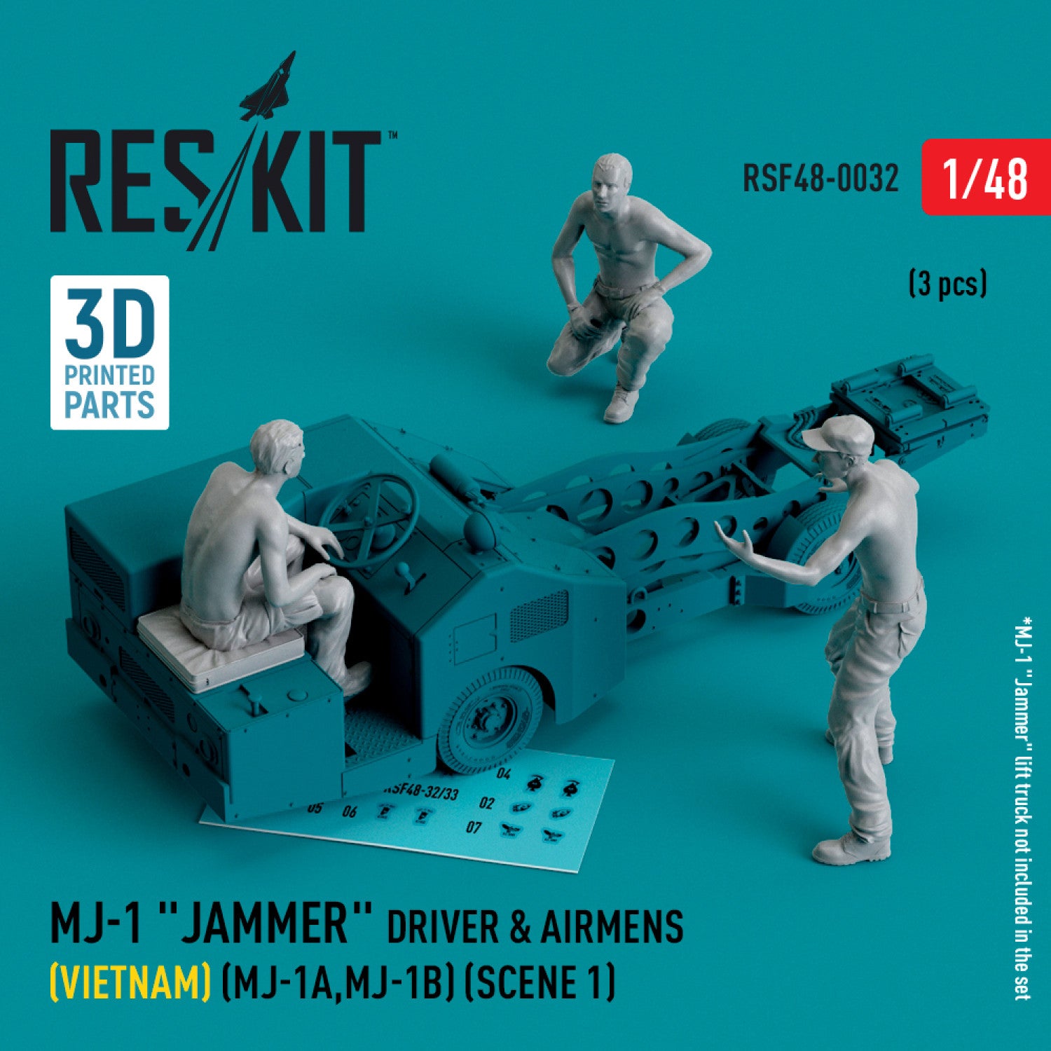 MJ-1 Jammer Driver & airmens (Vietnam) (MJ-1A,MJ-1B) (scene 1) (3 pcs) (3D Printed) Scale 1:48 ResKit RSF48-0032 for Figurines for Aircraft / Helicopters Model Kit