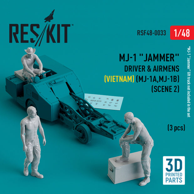 MJ-1 Jammer Driver & airmens (Vietnam) (MJ-1A,MJ-1B) (scene 2) (3 pcs) (3D Printed) Scale 1:48 ResKit RSF48-0033 for Figurines for Aircraft / Helicopters Model Kit