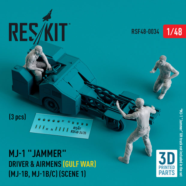 MJ-1 Jammer Driver & airmens (Gulf War) (MJ-1B, MJ-1B/C) (scene 1) (3 pcs) (3D Printed) Scale 1:48 ResKit RSF48-0034 for Figurines for Aircraft / Helicopters Model Kit
