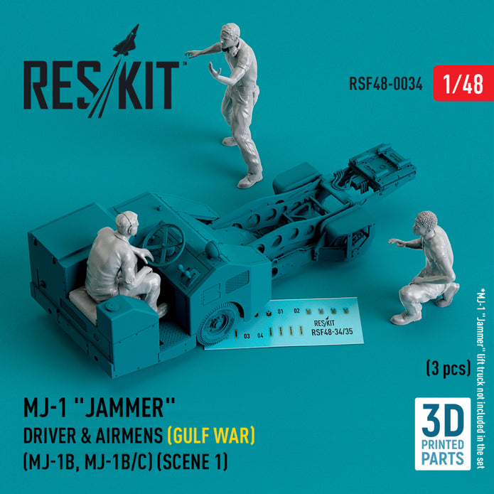 MJ-1 Jammer Driver & airmens (Gulf War) (MJ-1B, MJ-1B/C) (scene 1) (3 pcs) (3D Printed) Scale 1:48 ResKit RSF48-0034 for Figurines for Aircraft / Helicopters Model Kit
