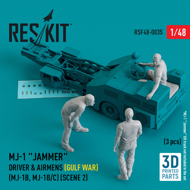 MJ-1 Jammer Driver & airmens (Gulf War) (MJ-1B, MJ-1B/C) (scene 2) (3 pcs) (3D Printed) Scale 1:48 ResKit RSF48-0035 for Figurines for Aircraft / Helicopters Model Kit