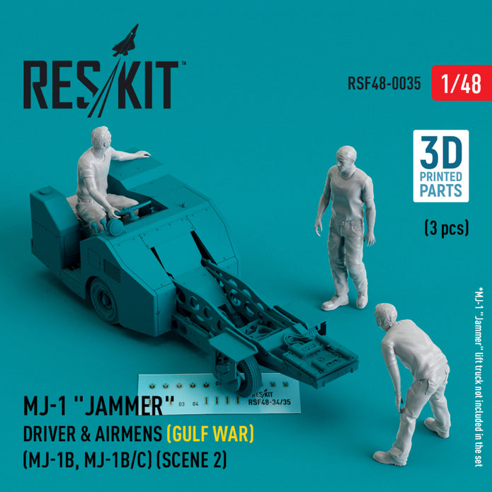 MJ-1 Jammer Driver & airmens (Gulf War) (MJ-1B, MJ-1B/C) (scene 2) (3 pcs) (3D Printed) Scale 1:48 ResKit RSF48-0035 for Figurines for Aircraft / Helicopters Model Kit