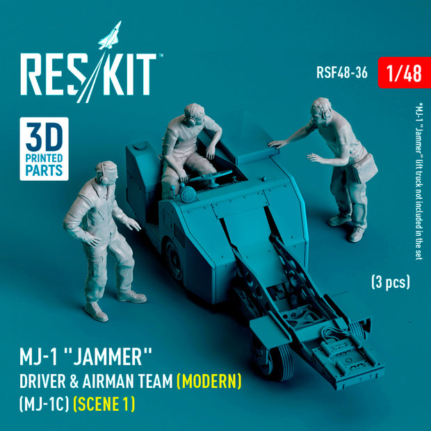 MJ-1 Jammer Driver & airman team (Modern) (MJ-1C) (scene 1) (3 pcs) (3D Printed) Scale 1:48 ResKit RSF48-0036 for Figurines for Aircraft / Helicopters Model Kit