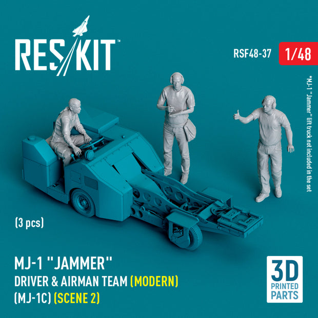 MJ-1 Jammer Driver & airman team (Modern) (MJ-1C) (scene 2) (3 pcs) (3D Printed) Scale 1:48 ResKit RSF48-0037 for Figurines for Aircraft / Helicopters Model Kit