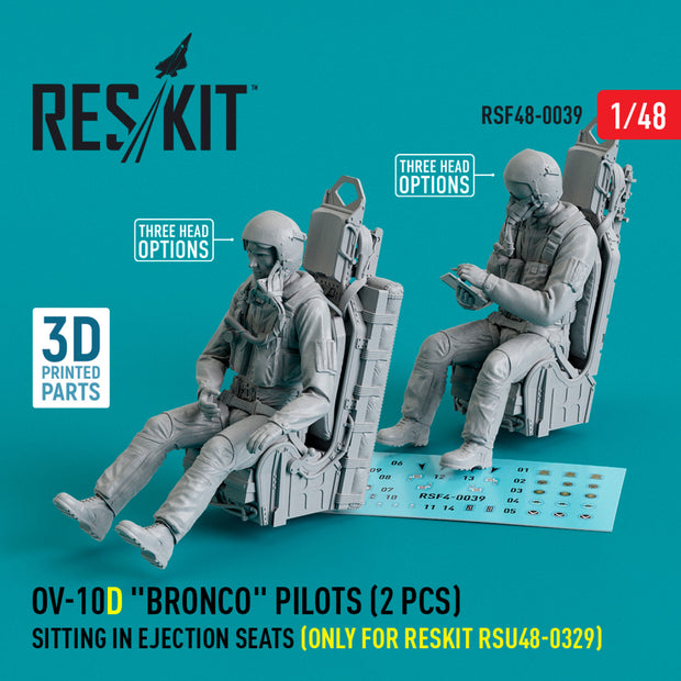 OV-10D Bronco pilots sitting in Ejection Seats (only for RESKIT RSU48-0329) (2 pcs) (3D Printed) Scale 1:48 ResKit RSF48-0039 for Figurines for Aircraft Model Kit