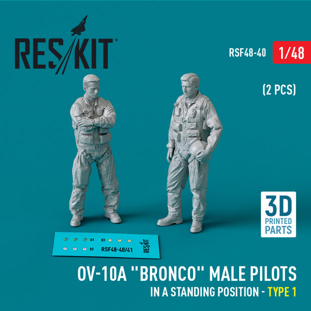 OV-10A Bronco male pilots (in a standing position - type 1) (2 pcs) (3D Printed) Scale 1:48 ResKit RSF48-0040 for Figurines for Aircraft Model Kit