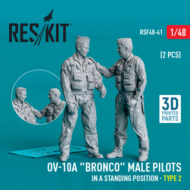 OV-10A Bronco male pilots (in a standing position - type 2) (2 pcs) (3D Printed) Scale 1:48 ResKit RSF48-0041 for Figurines for Aircraft Model Kit