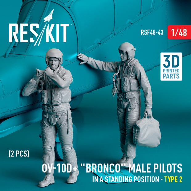 OV-10D+ Bronco male pilots (in a standing position - type 2) (2 pcs) (3D Printed) Scale 1:48 ResKit RSF48-0043 for Figurines for Aircraft Model Kit