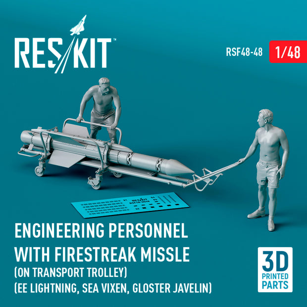 Engineering Personnel with Firestreak missle (on transport trolley) (EE Lightning, Sea Vixen, Gloster Javelin) (1 pcs) (3D Printed) Scale 1:48 ResKit RSF48-0048 for Figurines for Aircraft Model Kit