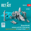 British Aircraft mechanics with SUU-23 20mm gun pod (open & close gun bay) on on transport trolley (scene 1) (3 pcs) (3D Printed) Scale 1:48 ResKit RSF48-0050 for Figurines for Aircraft Model Kit