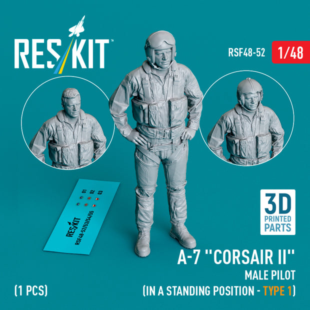 LTV A-7 Corsair II male pilot (in a standing position - type 1) (1 pcs) (3D Printed) Scale 1:48 ResKit RSF48-0052 for Figurines for Aircraft Model Kit