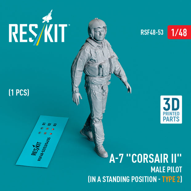 LTV A-7 Corsair II male pilot (in a standing position - type 2) (1 pcs) (3D Printed) Scale 1:48 ResKit RSF48-0053 for Figurines for Aircraft Model Kit