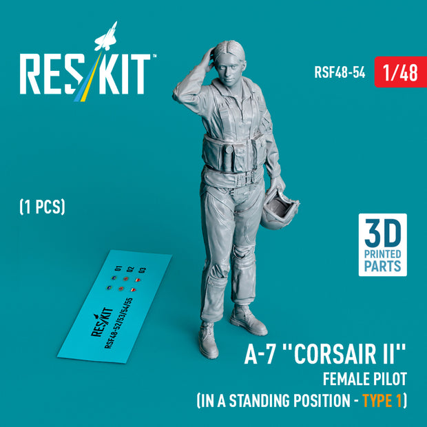 LTV A-7 Corsair II female pilot (in a standing position - type 1) (1 pcs) (3D Printed) Scale 1:48 ResKit RSF48-0054 for Figurines for Aircraft Model Kit