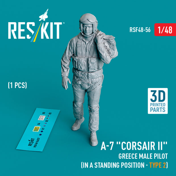 LTV A-7 Corsair II Greece male pilot (in a standing position - type 2) (1 pcs) (3D Printed) Scale 1:48 ResKit RSF48-0056 for Figurines for Aircraft Model Kit