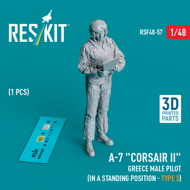LTV A-7 Corsair II Greece male pilot (in a standing position - type 3) (1 pcs) (3D Printed) Scale 1:48 ResKit RSF48-0057 for Figurines for Aircraft Model Kit