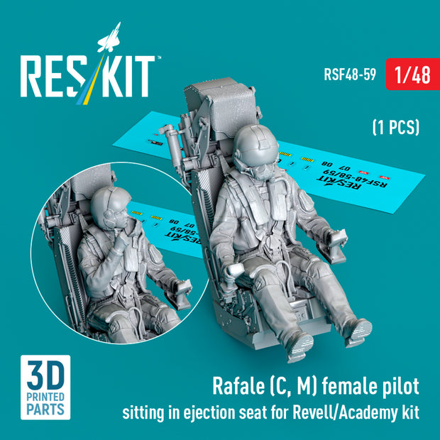 Rafale (C, M) female pilot sitting in Ejection Seat for Revell/Academy kit (1 pcs) (3D Printed) Scale 1:48 ResKit RSF48-0059 for Figurines for Aircraft Model Kit