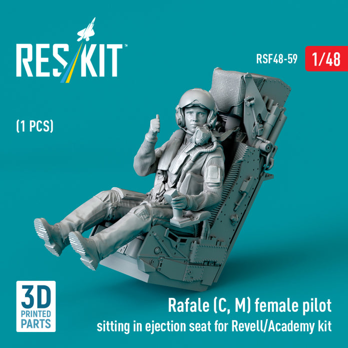 Rafale (C, M) female pilot sitting in Ejection Seat for Revell/Academy kit (1 pcs) (3D Printed) Scale 1:48 ResKit RSF48-0059 for Figurines for Aircraft Model Kit