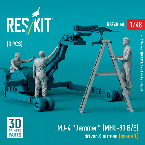 MJ-4 Jammer (MHU-83 B/E) driver & airmen (scene 1) (3 pcs) (3D Printed) Scale 1:48 ResKit RSF48-0060 for Figurines for Aircraft Model Kit