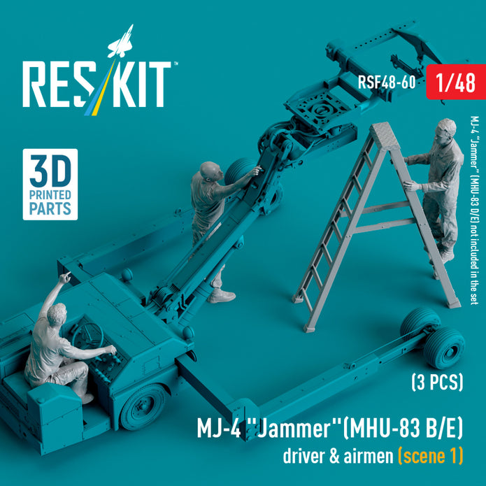 MJ-4 Jammer (MHU-83 B/E) driver & airmen (scene 1) (3 pcs) (3D Printed) Scale 1:48 ResKit RSF48-0060 for Figurines for Aircraft Model Kit