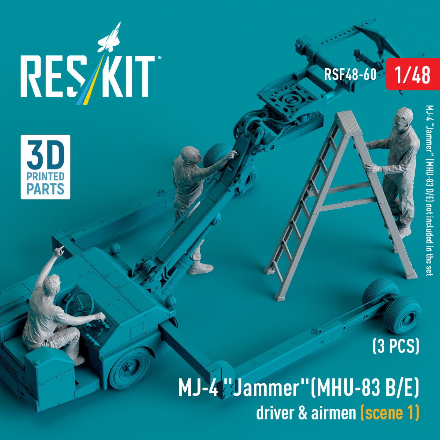 MJ-4 Jammer (MHU-83 B/E) driver & airmen (scene 1) (3 pcs) (3D Printed) Scale 1:48 ResKit RSF48-0060 for Figurines for Aircraft Model Kit