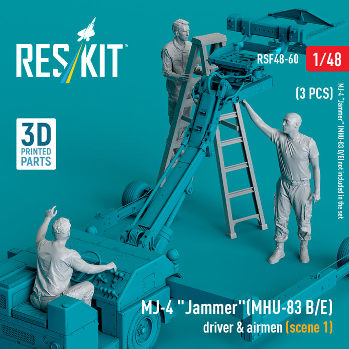 MJ-4 Jammer (MHU-83 B/E) driver & airmen (scene 1) (3 pcs) (3D Printed) Scale 1:48 ResKit RSF48-0060 for Figurines for Aircraft Model Kit