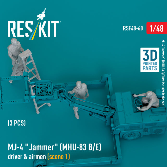 MJ-4 Jammer (MHU-83 B/E) driver & airmen (scene 1) (3 pcs) (3D Printed) Scale 1:48 ResKit RSF48-0060 for Figurines for Aircraft Model Kit