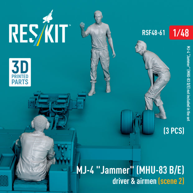 MJ-4 Jammer (MHU-83 B/E) driver & airmen (scene 2) (3 pcs) (3D Printed) Scale 1:48 ResKit RSF48-0061 for Figurines for Aircraft Model Kit