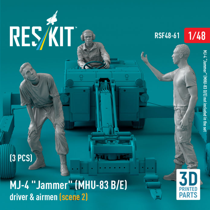 MJ-4 Jammer (MHU-83 B/E) driver & airmen (scene 2) (3 pcs) (3D Printed) Scale 1:48 ResKit RSF48-0061 for Figurines for Aircraft Model Kit