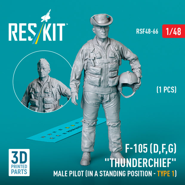 Republic F-105 (D,F,G) Thunderchief male pilot (in a standing position - type 1) (1 pcs) (3D Printed) Scale 1:48 ResKit RSF48-0066 for Figurines for Aircraft Model Kit