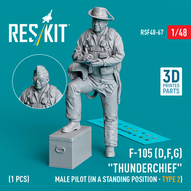 Republic F-105 (D,F,G) Thunderchief male pilot (in a standing position - type 2) (1 pcs) (3D Printed) Scale 1:48 ResKit RSF48-0067 for Figurines for Aircraft Model Kit