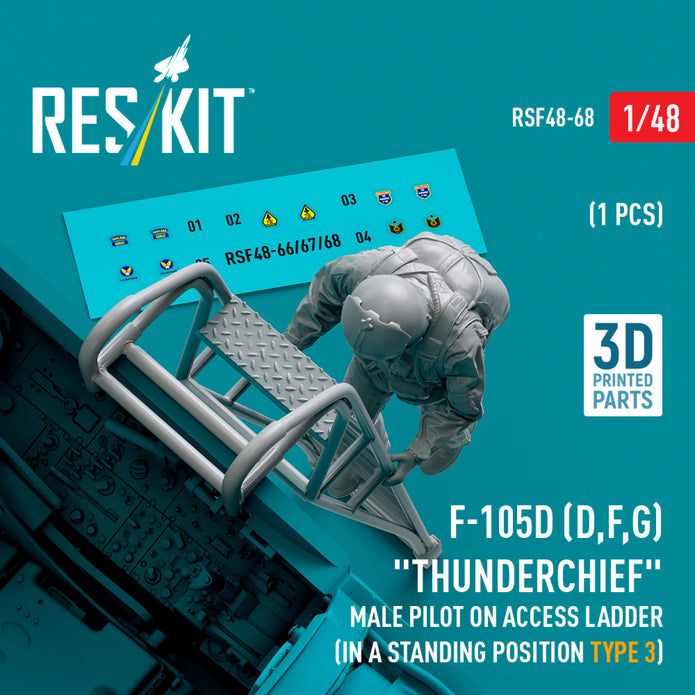 Republic F-105 (D,F,G) Thunderchief male pilot on Access Ladder (in a standing position - type 3) (1 pcs) (3D Printed) Scale 1:48 ResKit RSF48-0068 for Figurines for Aircraft Model Kit