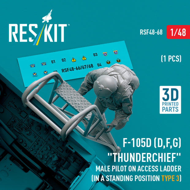 Republic F-105 (D,F,G) Thunderchief male pilot on Access Ladder (in a standing position - type 3) (1 pcs) (3D Printed) Scale 1:48 ResKit RSF48-0068 for Figurines for Aircraft Model Kit