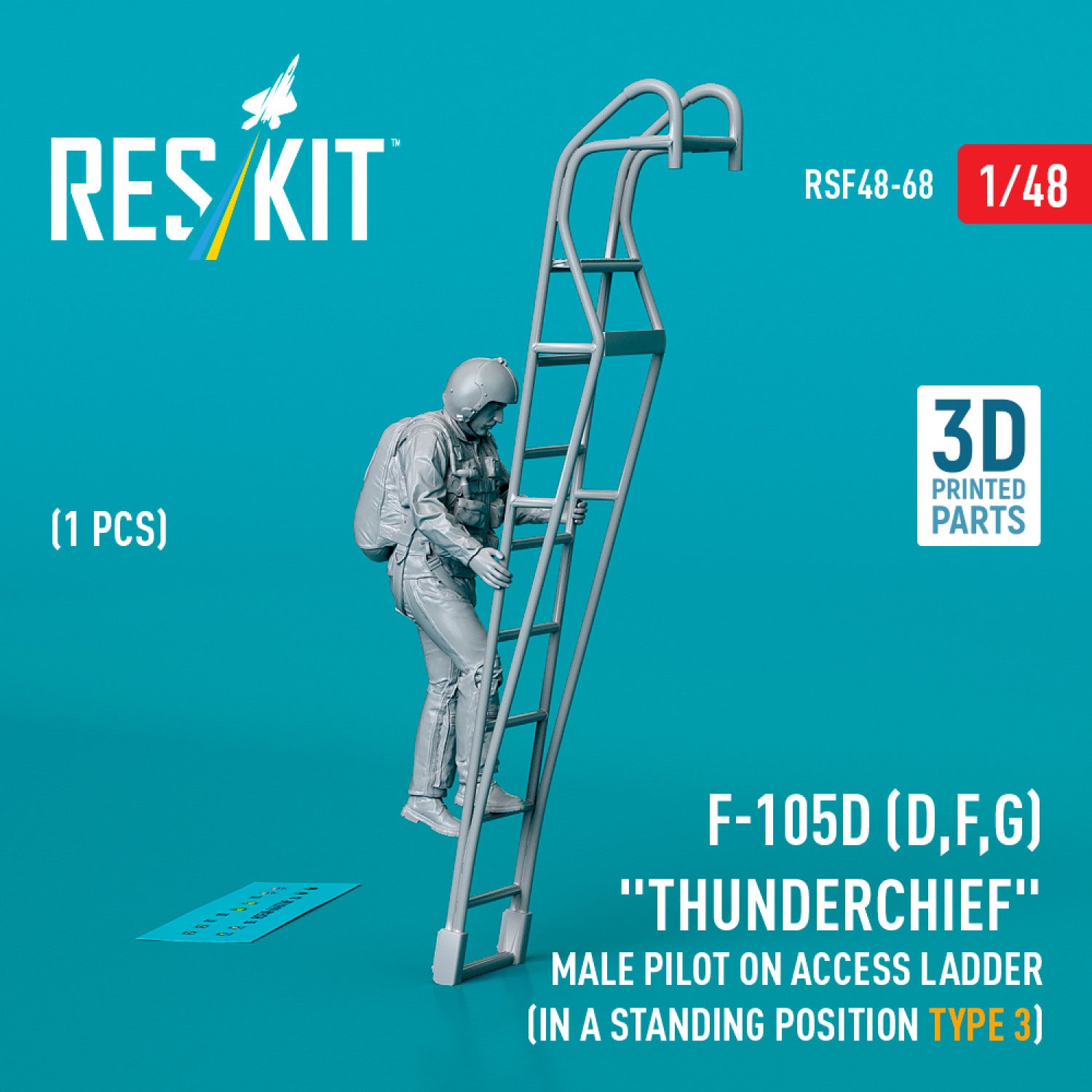 Republic F-105 (D,F,G) Thunderchief male pilot on Access Ladder (in a standing position - type 3) (1 pcs) (3D Printed) Scale 1:48 ResKit RSF48-0068 for Figurines for Aircraft Model Kit