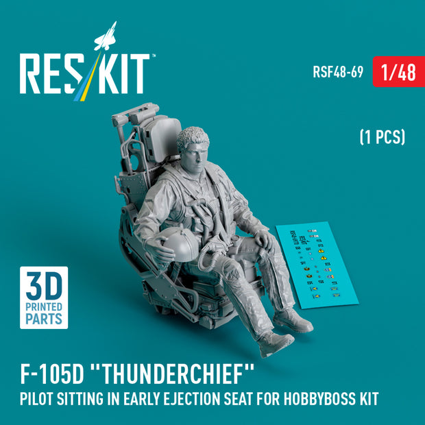 Republic F-105D Thunderchief pilot sitting in early Ejection Seat for HobbyBoss kit (1 pcs) (3D Printed) Scale 1:48 ResKit RSF48-0069 for Figurines for Aircraft Model Kit