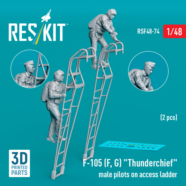 Republic F-105 (F, G) Thunderchief male pilots on Access Ladder (2 pcs) (3D Printed) Scale 1:48 ResKit RSF48-0074 for Figurines for Aircraft Model Kit