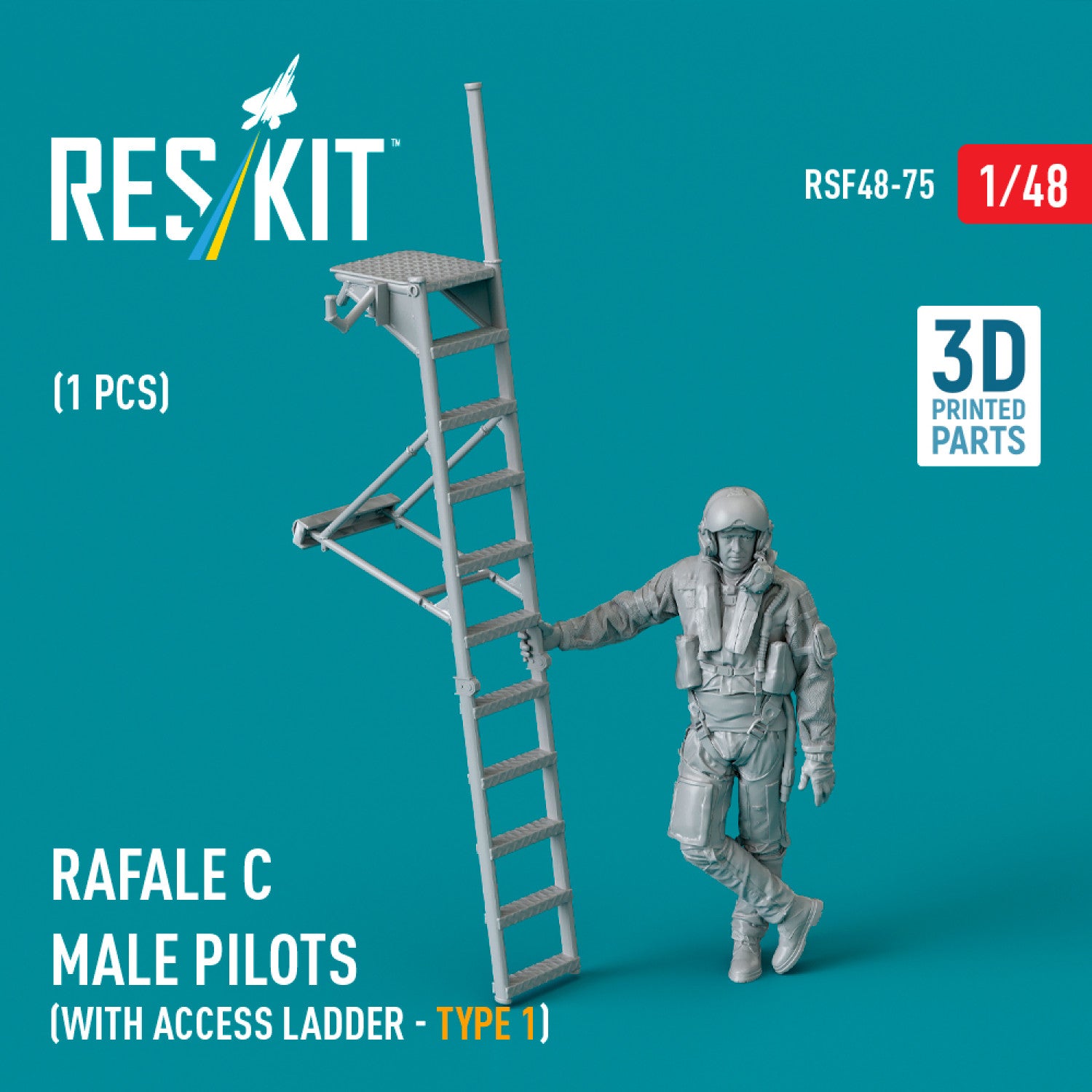 Rafale C male pilot (with Access Ladder - type 1) (1 pcs) (3D Printed) Scale 1:48 ResKit RSF48-0075 for Figurines for Aircraft Model Kit