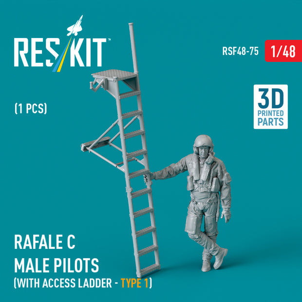 Rafale C male pilot (with Access Ladder - type 1) (1 pcs) (3D Printed) Scale 1:48 ResKit RSF48-0075 for Figurines for Aircraft Model Kit