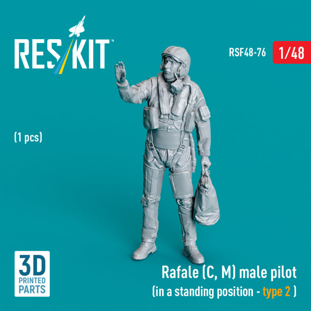 Rafale (C, M) male pilot (in a standing position - type 2) (1 pcs) (3D Printed) Scale 1:48 ResKit RSF48-0076 for Figurines for Aircraft Model Kit