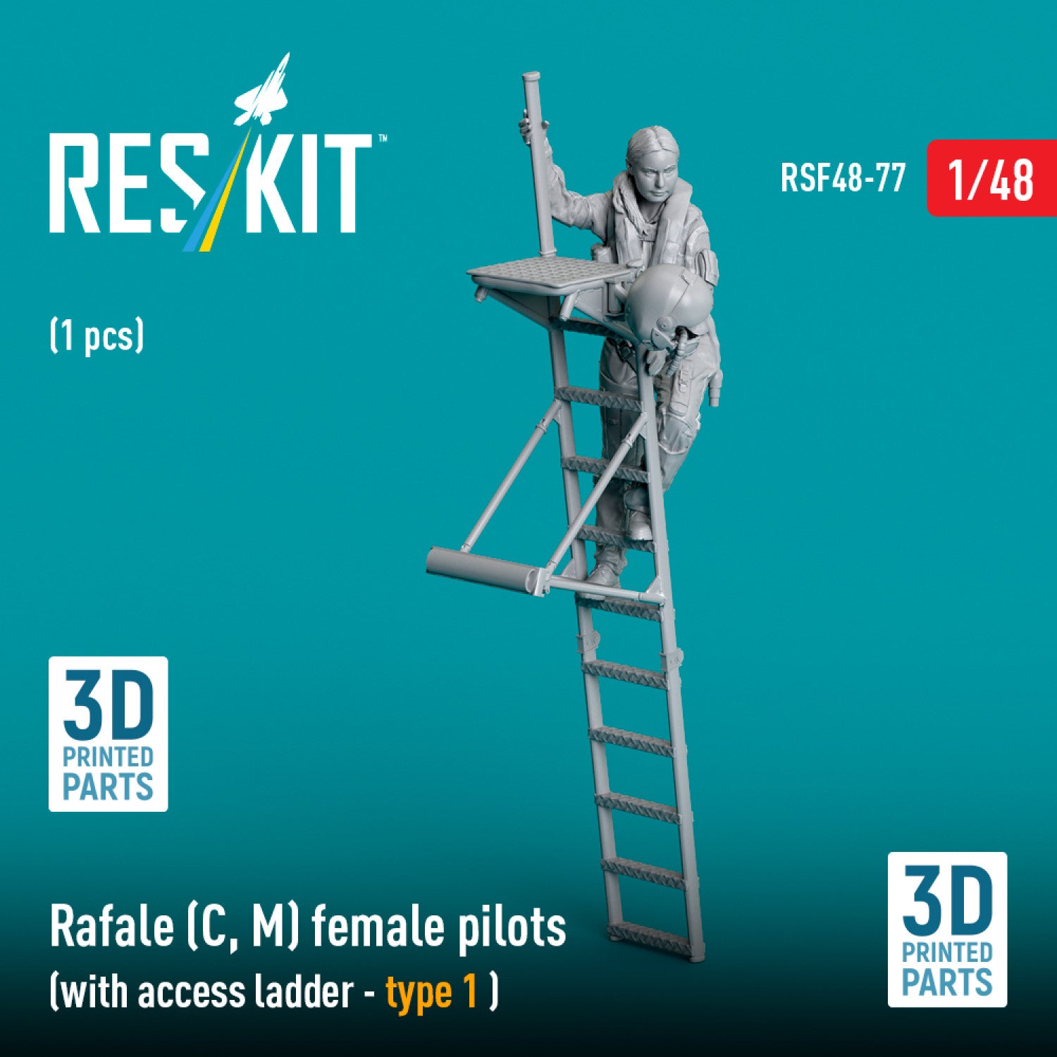 Rafale (C, M) female pilot (with Access Ladder - type 1) (1 pcs) (3D Printed) Scale 1:48 ResKit RSF48-0077 for Figurines for Aircraft Model Kit