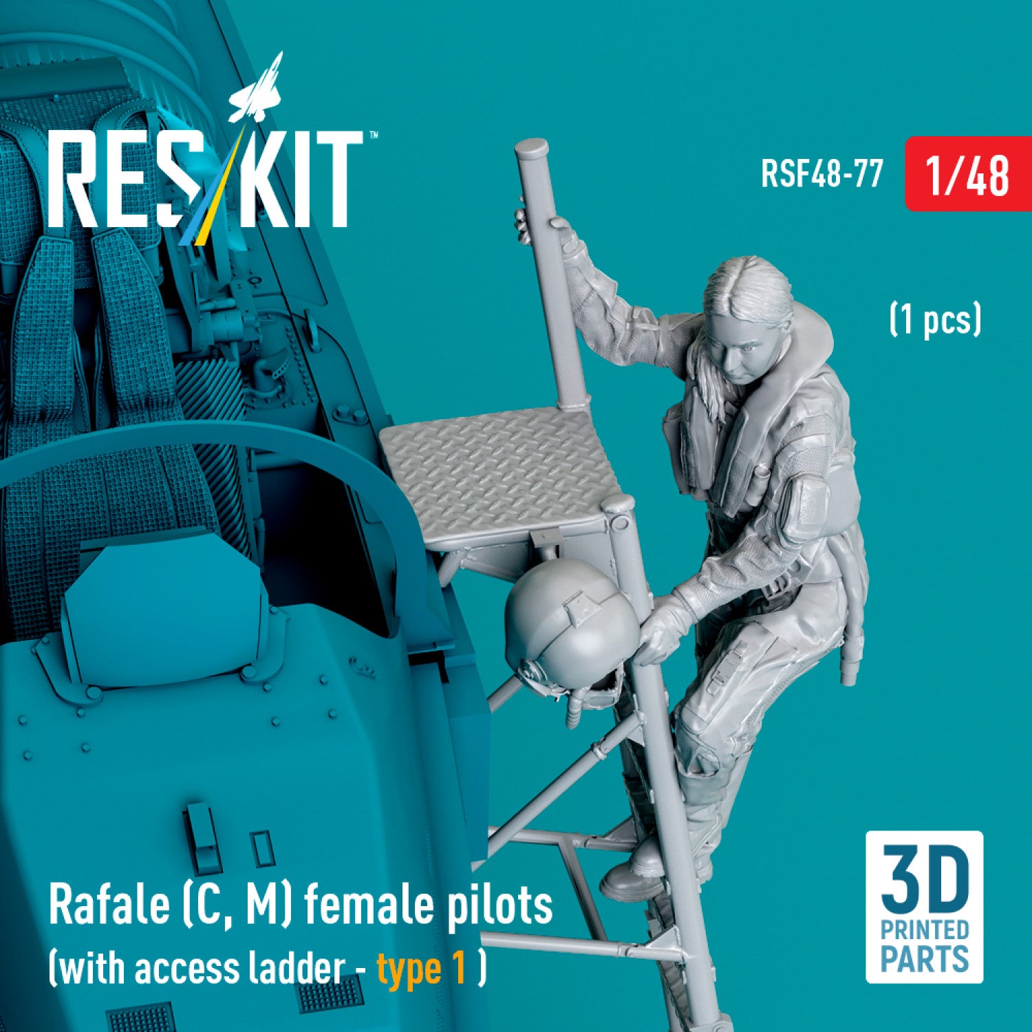Rafale (C, M) female pilot (with Access Ladder - type 1) (1 pcs) (3D Printed) Scale 1:48 ResKit RSF48-0077 for Figurines for Aircraft Model Kit