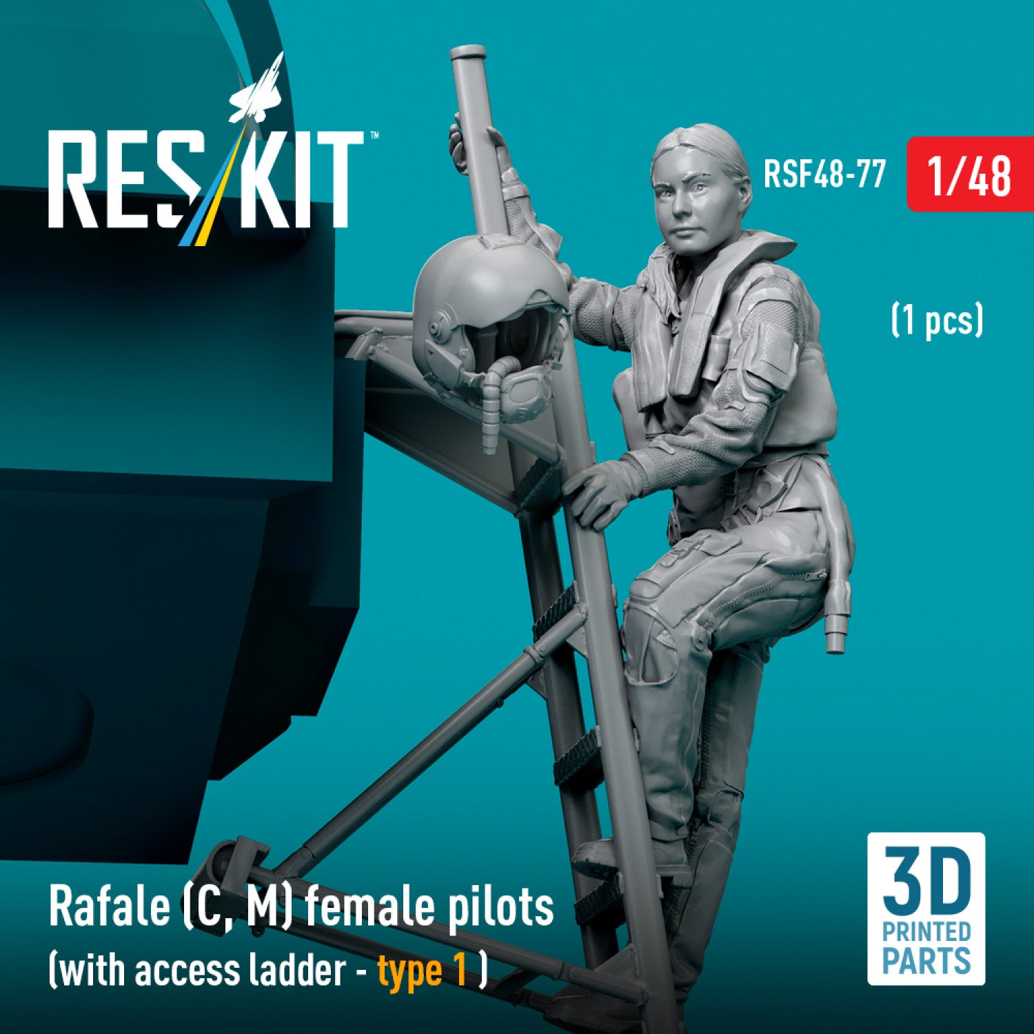 Rafale (C, M) female pilot (with Access Ladder - type 1) (1 pcs) (3D Printed) Scale 1:48 ResKit RSF48-0077 for Figurines for Aircraft Model Kit