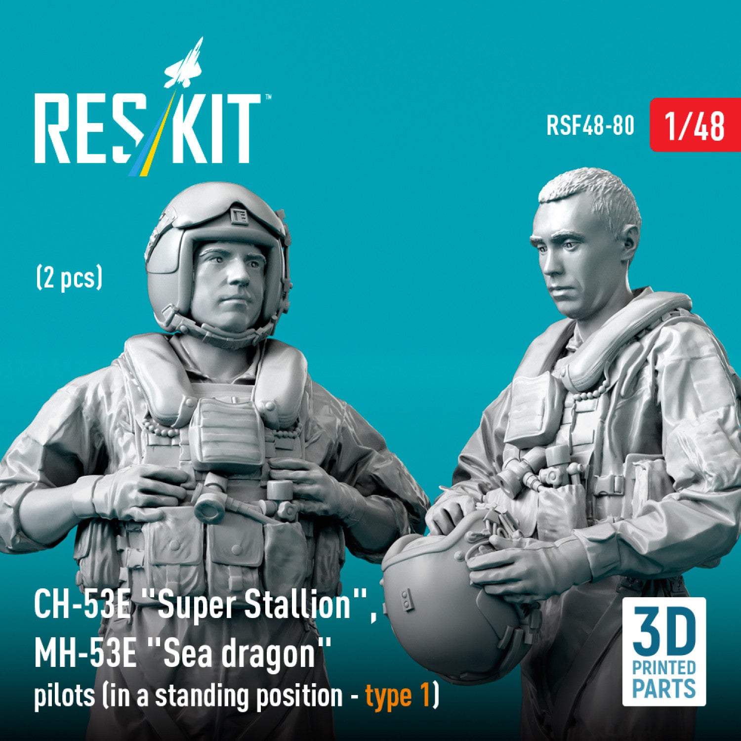 Sikorsky CH-53E Super Stallion, MH-53E Sea Dragon pilots (in a standing position - type 1) (2 pcs) (3D Printed) Scale 1:48 ResKit RSF48-0080
